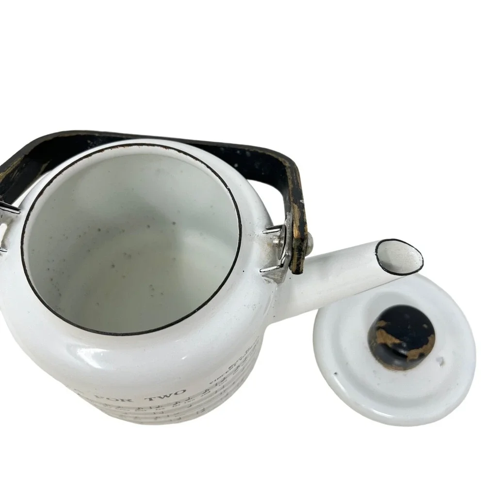 Tea For Two Teapot Vintage 1979 Kamenstein Porcelain Enamel‎ Metal Wood Handle